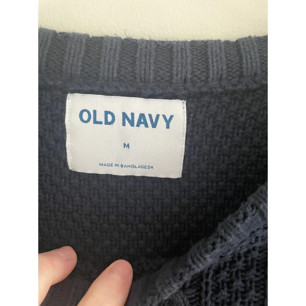 Old Navy Mens Navy Blue Cable Knit Crewneck Sweater Medium Heavyweight Textured